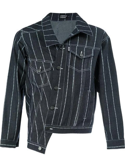 Shop Andrea Crews Striped Denim Jacket - Blue