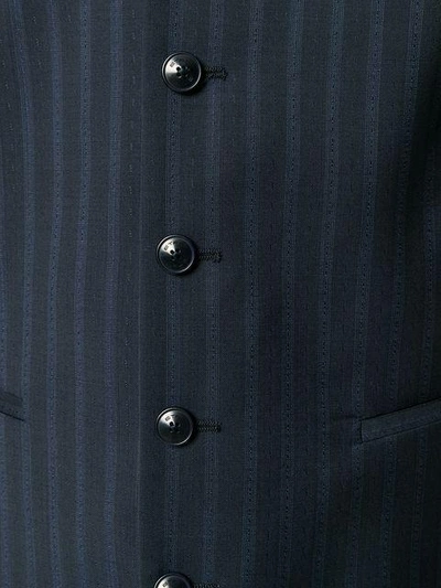 Shop Etro Striped Three Piece Formal Suit - Blue