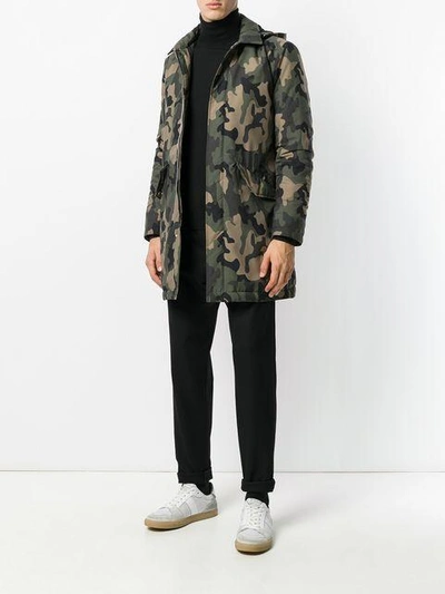 Shop Kired Camouflage Print Military Coat In Green