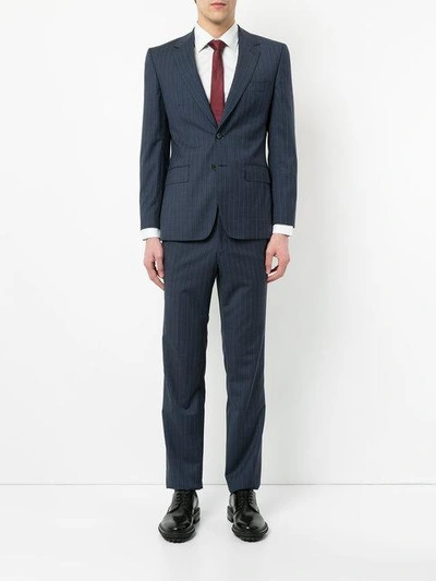 Shop Gieves & Hawkes Two Piece Pinstripe Suit In Blue