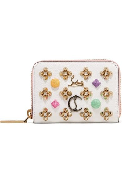 Shop Christian Louboutin Panettone Spiked Textured-leather Wallet In White