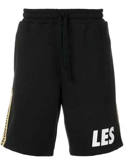 Shop Les Benjamins Logo Print Shorts In Black