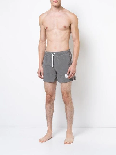 Shop Thom Browne Classic Swim Trunk With Red, White And Blue Grosgrain Side Seam In Grey Brushed Finish Swim Tech