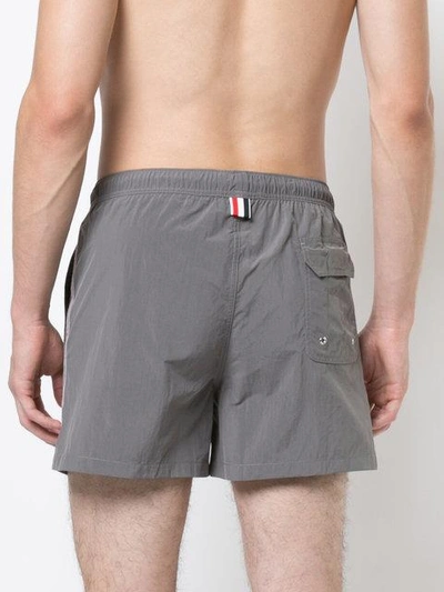 Shop Thom Browne Classic Swim Trunk With Red, White And Blue Grosgrain Side Seam In Grey Brushed Finish Swim Tech