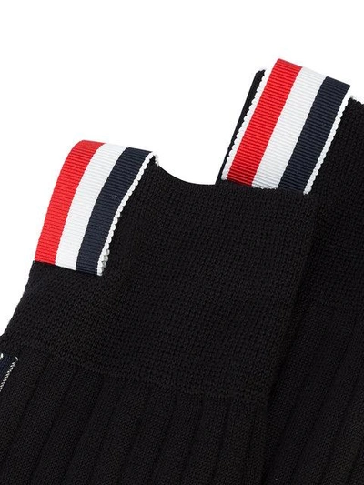 Shop Thom Browne Ribbed Mid Calf Sock With Red, White And Blue Vertical Stripe In Fine Merino Wool - Blac In Black