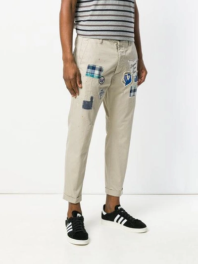 Shop Dsquared2 Patch Detail Slim-fit Trousers In Neutrals