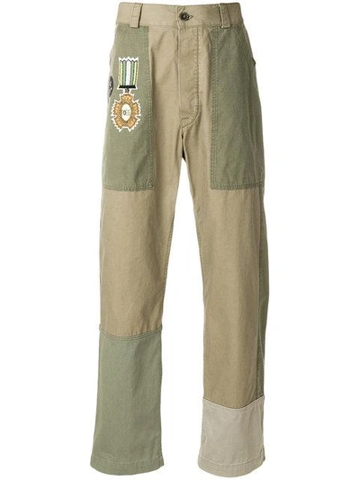 Shop Valentino Embroidered Military Trousers - Green