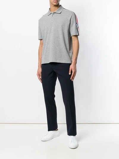 Shop Moncler Shoulder Strap Polo Shirt In Grey