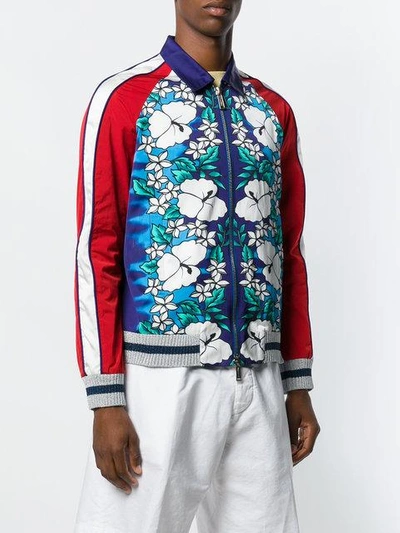 Shop Dsquared2 Hawaiian Print Bomber Jacket In Blue