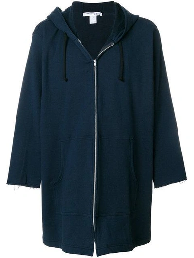 Shop Comme Des Garçons Shirt Boys Midi Frayed Zipped Hoodie - Blue