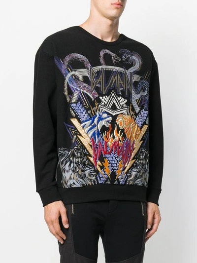 Shop Balmain Tiger Embroidered Sweatshirt In Black