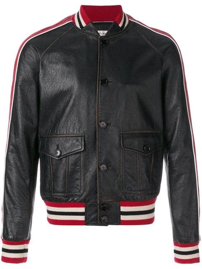 Shop Saint Laurent Stripe Biker Jacket In Black