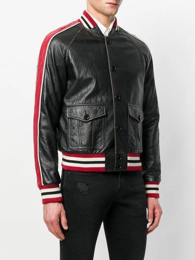 Shop Saint Laurent Stripe Biker Jacket In Black