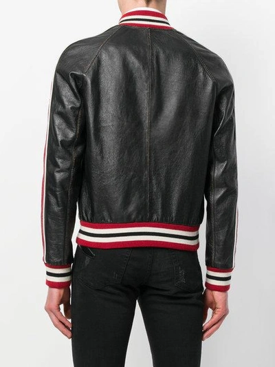 Shop Saint Laurent Stripe Biker Jacket In Black