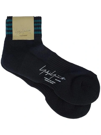 Shop Yohji Yamamoto Ankle Border Socks - Blue