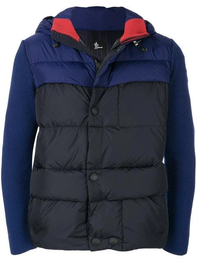 Shop Moncler Contrast Sleeve Jacket In Blue