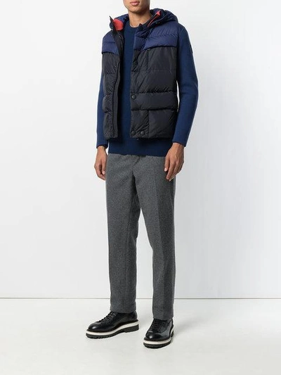 Shop Moncler Contrast Sleeve Jacket In Blue