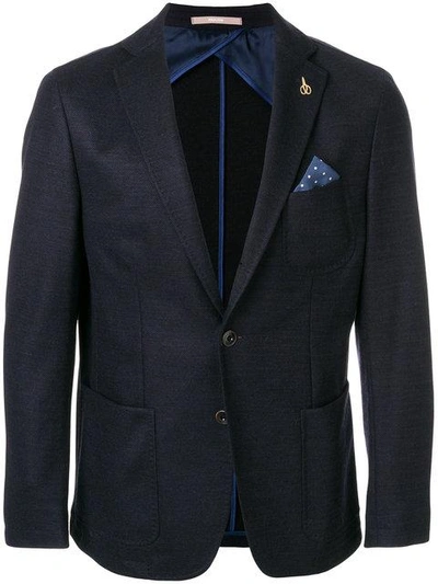Shop Paoloni Fitted Blazer With Pocket Square In Blue