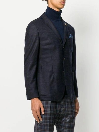 Shop Paoloni Fitted Blazer With Pocket Square In Blue