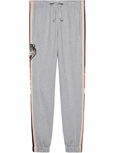 Shop Gucci Stripe Cotton Jogging Pants In Grey