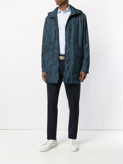 Shop Etro Floral Print Hooded Jacket In Blue