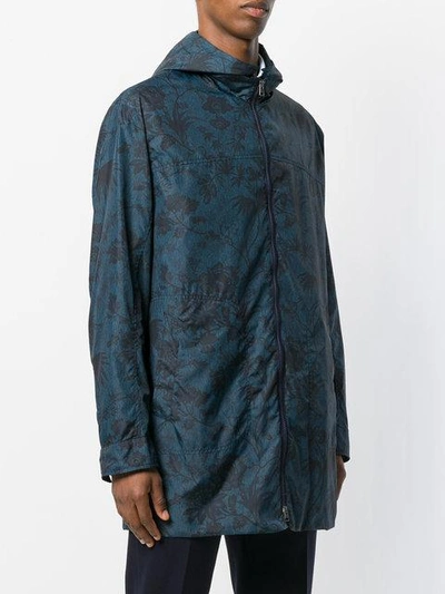 Shop Etro Floral Print Hooded Jacket In Blue