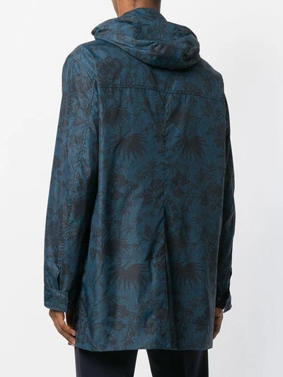 Shop Etro Floral Print Hooded Jacket In Blue