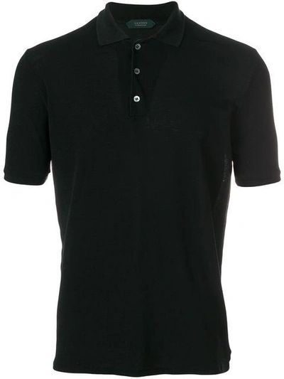 Shop Zanone Pique Polo Shirt In Black