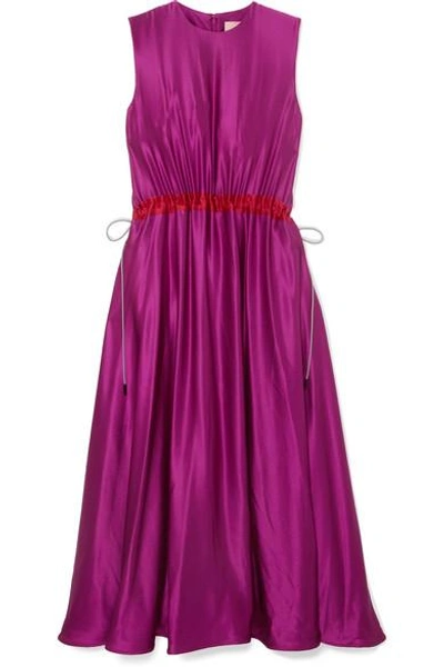 Shop Roksanda Keeva Silk-satin Midi Dress In Magenta