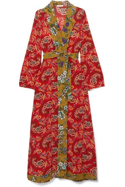 Shop Anjuna Selene Bead-embellished Printed Silk Crepe De Chine Robe In Claret