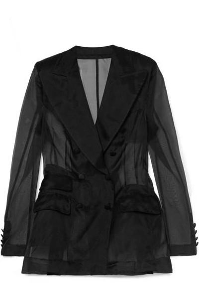 Shop Dolce & Gabbana Double-breasted Silk-organza Blazer In Black