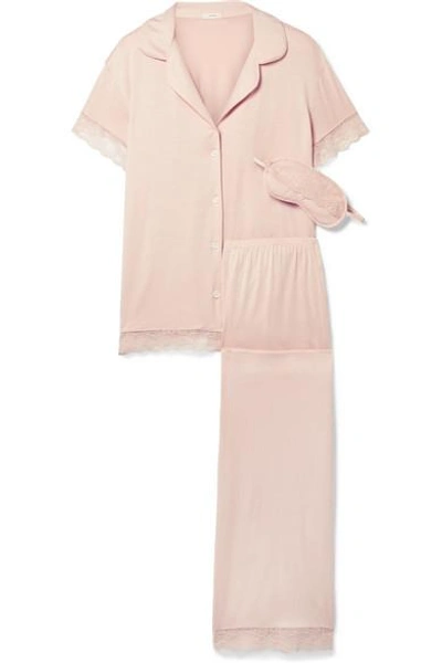 Shop Eberjey Malou Lace-trimmed Stretch-modal Jersey Pajama Set In Blush