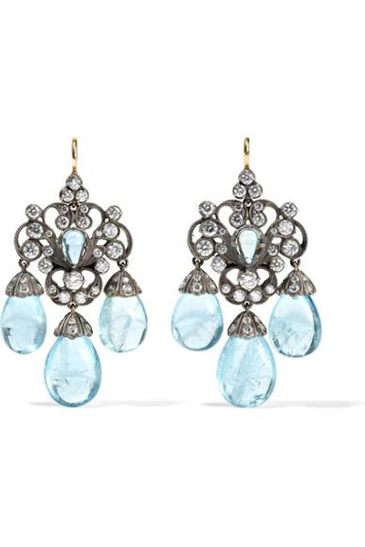 Shop Fred Leighton Collection 18-karat Gold, Silver, Diamond And Aquamarine Earrings