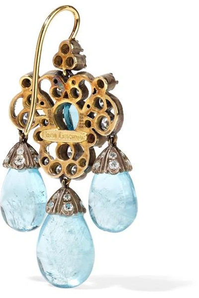 Shop Fred Leighton Collection 18-karat Gold, Silver, Diamond And Aquamarine Earrings