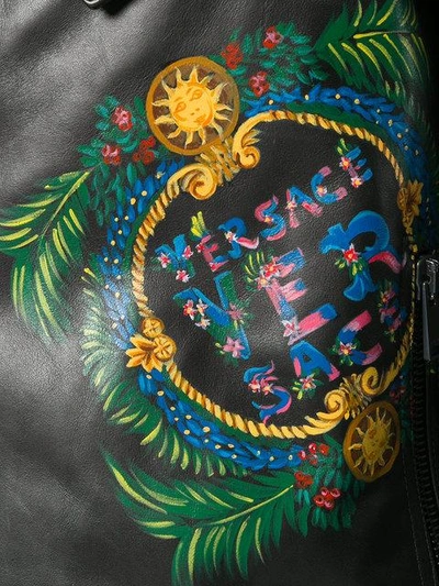 Shop Versace Logo Print Biker Jacket - Black