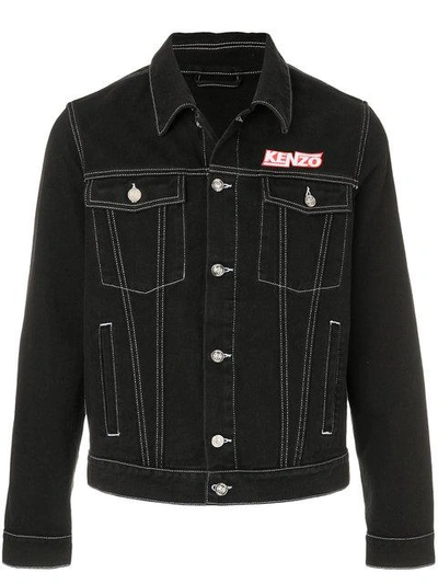 Shop Kenzo Denim Jacket With Stitching In Black