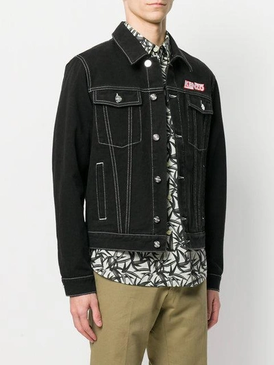Shop Kenzo Denim Jacket With Stitching In Black