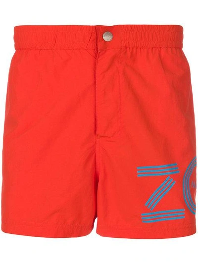 Shop Kenzo Logo Print Swim Shorts In Yellow