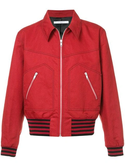 Shop Givenchy Garbadine Zipped Blousond Jacket In Red