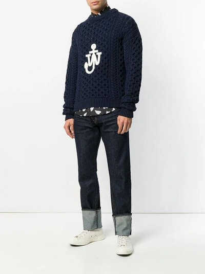 Shop Jw Anderson Cable Knit Sweater In Blue