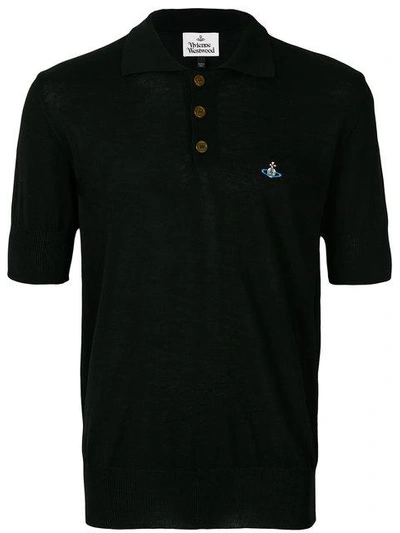 Shop Vivienne Westwood Embroidered Orb Polo Shirt In Black