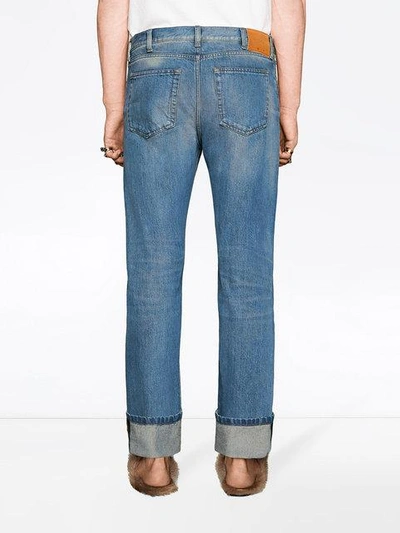 Shop Gucci Denim Pant With Web In Blue