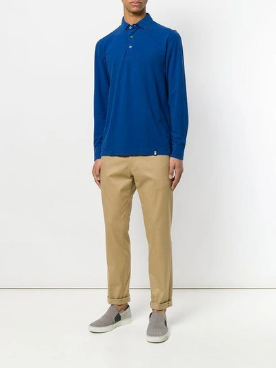Shop Drumohr Longsleeved Polo Shirt - Blue