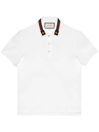 Shop Gucci Cotton Polo With Web And Bee In White