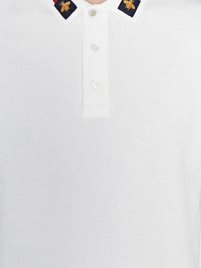 Shop Gucci Cotton Polo With Web And Bee In White