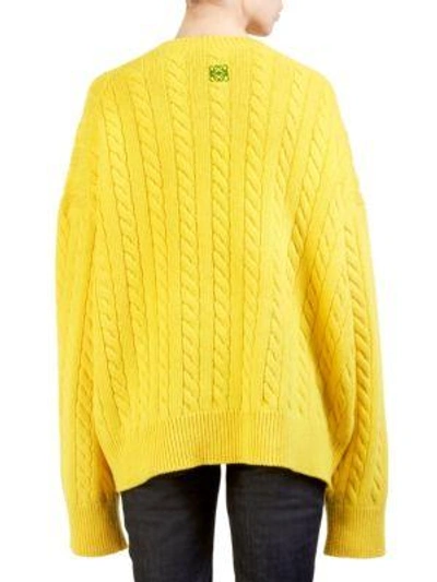 Shop Loewe Cableknit Wool Sweater In Yellow