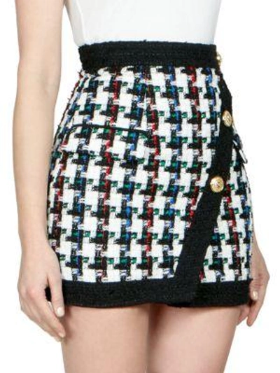 Shop Balmain Houndstooth Mini Skirt In Black White