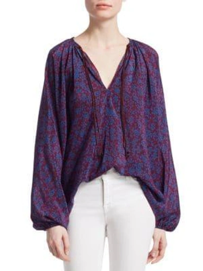 Shop Elizabeth And James Chance Long Sleeve Silk Blouse In Multi
