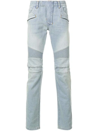 Shop Balmain Slim Fit Biker Jeans - Blue