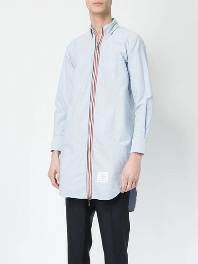 Shop Thom Browne Thigh-length Zip-front Oxford Shirt - Blue